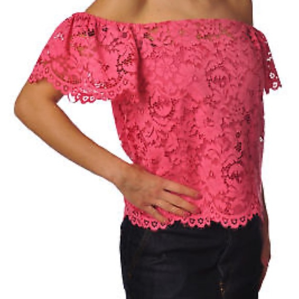 NEW WITHOUT TAG WHITE HOUSE BLACK MARET PINK LACED OFF THE SHOULDER TOP SIZE 4